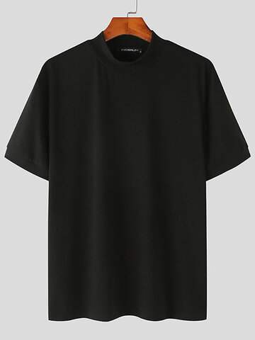 Solid Short Sleeve Half-collar T-shirt