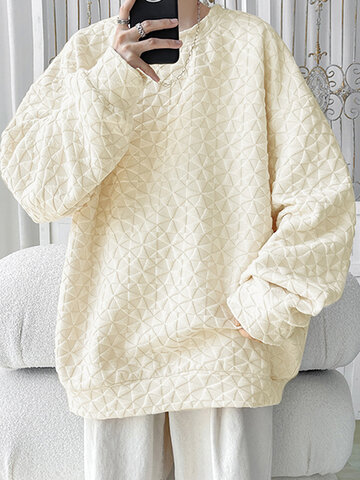 Jacquard-Pullover-Sweatshirt mit Rundhalsausschnitt