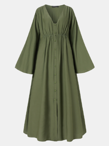 Solid Color Pleated Dress
