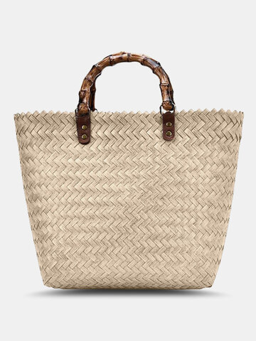 Classic Wooden Handle Straw Bag