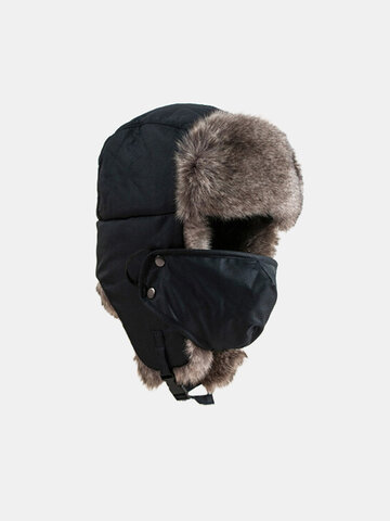 Unisex Plus Velvet Thickened With Masks Trapper Hat
