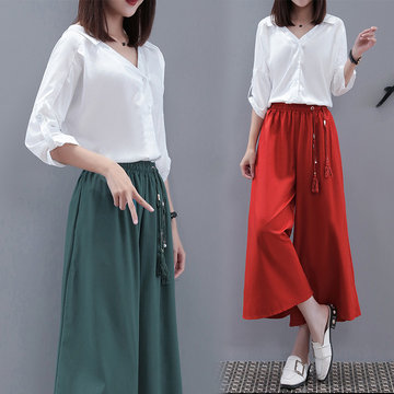 

Large Size Women's Fat Mm Foreign Gas Cover Belly Slimming Ageing For Fat Women Wearing Suit Wide Leg Pants Female Two-piece