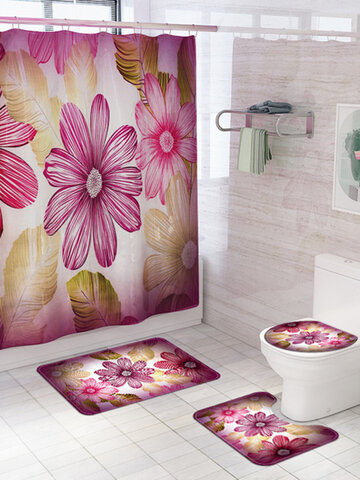 Fresh And Beautiful Flower Shower Curtain Mat Four-Piece Bathroom Mat Set Bathroom Creative Shower Curtain