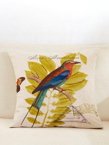 American Pastoral Bird Stamp Pattern Linen Cushion Cover