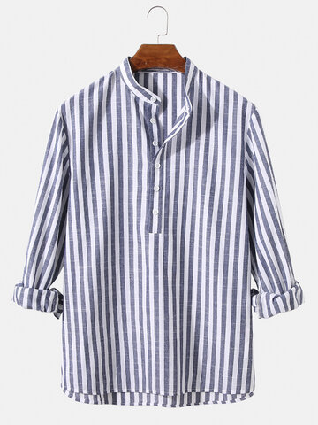 100% Cotton Basic Striped Henley Shirts