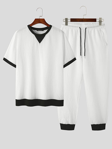 Mens Japan Contrast Drawstring Two Pieces Outfits