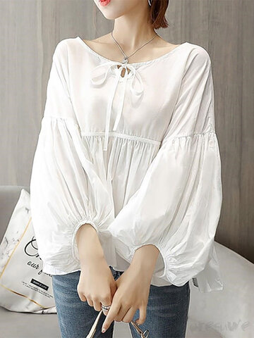 Solid Knotted Ruched Casual Blouse