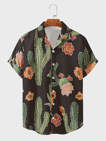 Cactus Print Revere Collar Casual Shirts