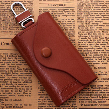 Multi-color Leather Zipper Key Storage Bag Retro Business Card Money Holder 6 Hooks Metal