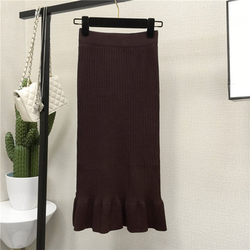 Knitted High Waist Bag Hip Fishtail Skirt