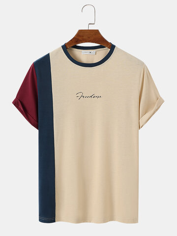 Asymmetric Colorblock Letter T-Shirts