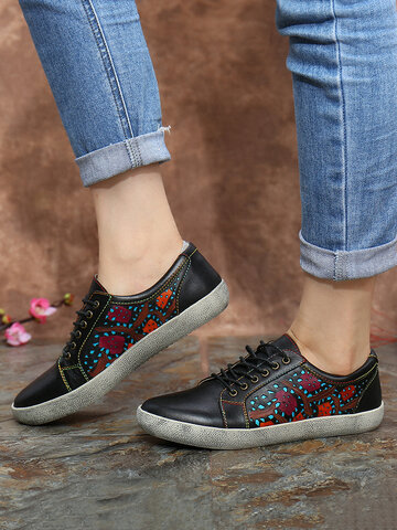 Floral Cutout Retro Flat Sneakers
