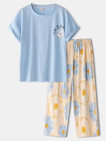 Letter Print Flower Pattern Pajamas