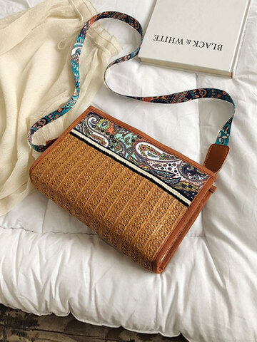 Straw Bohemian Ethnic Pattern Crossbody Bag