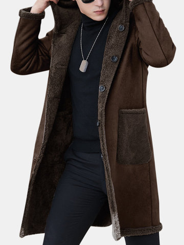 

Men Double-sided Wearable Hooded Shearling Coat, Camel grey army green coffee black