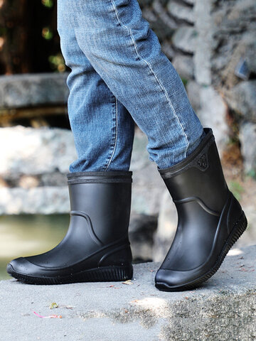 Men Slip Resistant Mid Calf Rain Boots