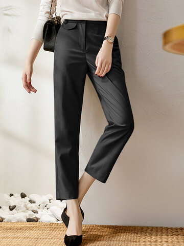 Solid Pocket Crop Tailored Pants