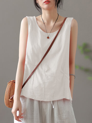 Solid Fold Pleated Tank Top
