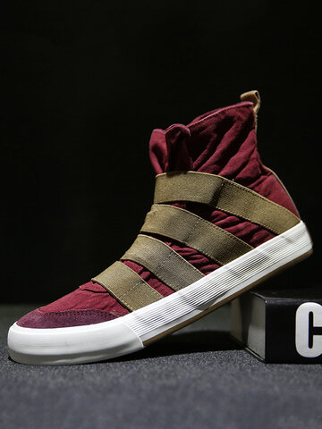 Men High Top Canvas Elastic Slip On Casual Trainers