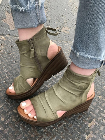 Flake Platform Side Zippers Retro Sandals