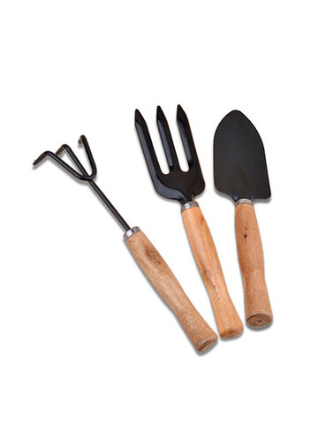 3Pcs Garden Hand Tools Set Iron Gardening Shovel Spade Rake Trowel Wood Handle