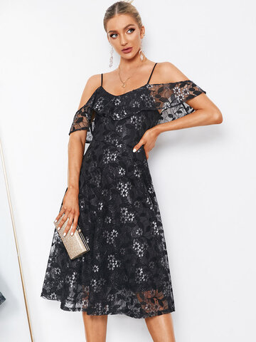 Floral Backless Strap Lace Dress