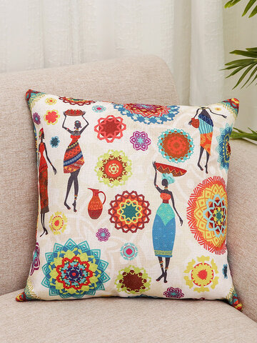 Africa Indian Folk Style Printing Linen Cushion Cover