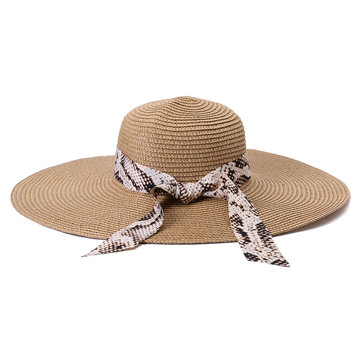 Foldable Ribbon Sunscreen Bucket Straw Hat