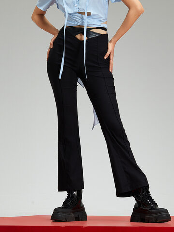 Cut Out Lace Up Flare Pants