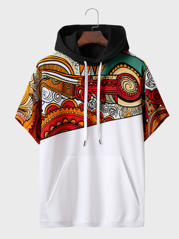 Ethnic Totem Patchwork Hooded T-Shirts