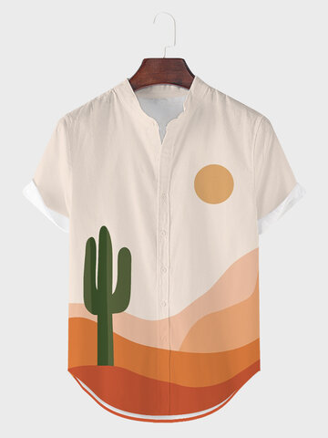 Cactus Landscape Print Curved Hem Shirts