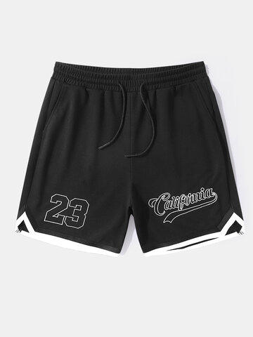 Number Letter Embroidered Jersey Shorts