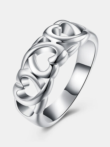 YUEYING Sweet Ring Hollow Cuore Anello da donna placcato in argento