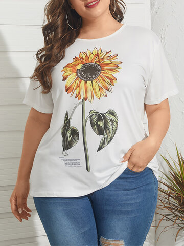 Sunflowers Letter Print Casual T-shirt