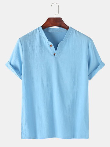 100% Cotton Solid Color V-neck T-Shirt
