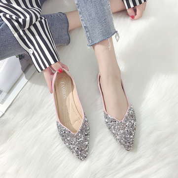 

Flat-bottomed Pointed Single Shoes Female New Season Wild Net Red Sequins Shallow Mouth Scoop Shoes Casual Peas Shoes