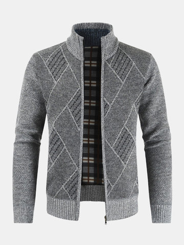 Mens Rhombic Embroidery Knitted Coats