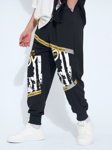 Asymmetric Abstract Graphic Cargo Pants