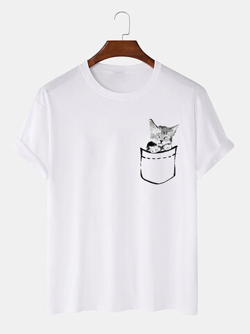 Ink Cat Chest Print T-Shirts