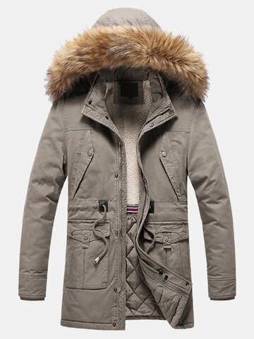 Woolen Lined Faux Fur Collar Hooded Overcoat