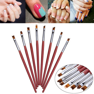 8Pcs Acrylic Wooden Nail Art Fishtail Brushes Pen Kit Set UV Gel Brush