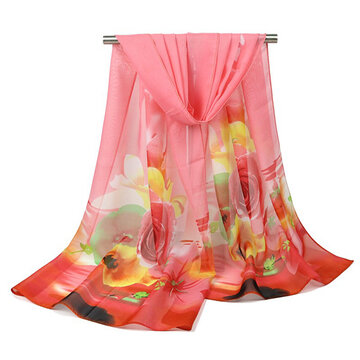 Bufanda de gasa fina de verano para mujer, chal transpirable con flores rosas de viaje