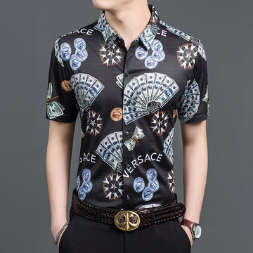 

Fashion Casual Short-sleeved Thin Shirt Middle-aged Shirt Men's Season New Personality Printing Trend
