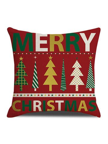 Classical Stripe Star Christmas Trees Linen Throw Pillowcase