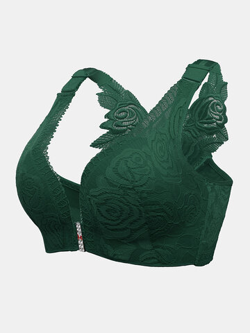 Wireless Rose Embroidery Back Front Closure Bras