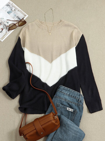 Contrast Color Long Sleeve Sweater