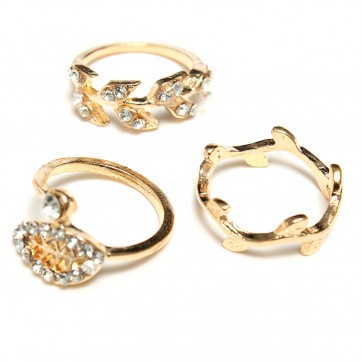 3pcs Gold Silver Plated Crystal Leaf Knuckle Rings