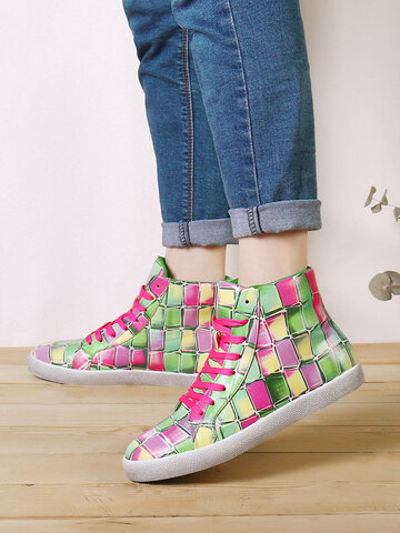SOCOFY Checkered Colorful Jelly Printed Casual Sneakers Walking Shoes