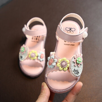 Girls Cute Flowers Decor Non Slip Soft Sole Sandals