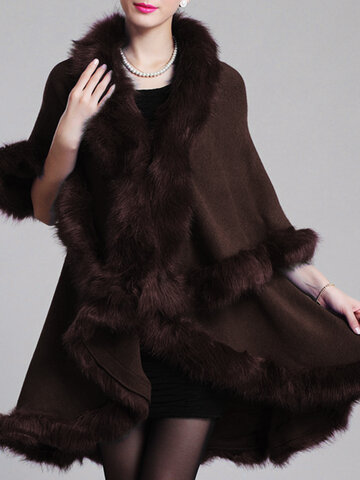 Faux Fur Layered Women Cloak Coats